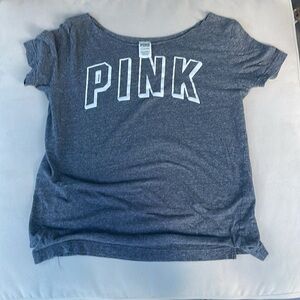 Victoria Secret PINK Gray Shirt With White Logo Womens Short Sleeve Size…